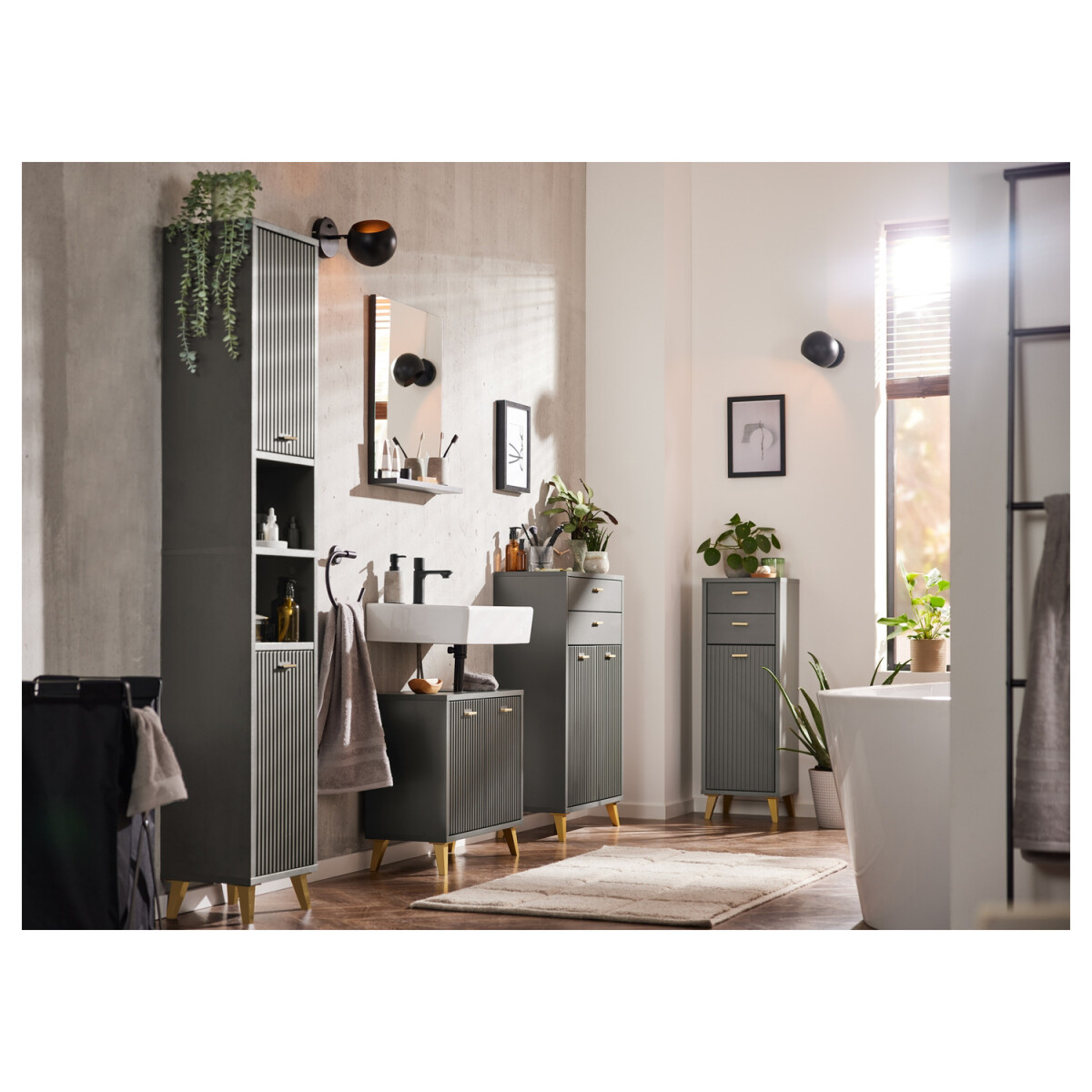 LIVARNO home Waschbecken-Unterschrank, mit Wellenoptik - B-Ware sehr gut