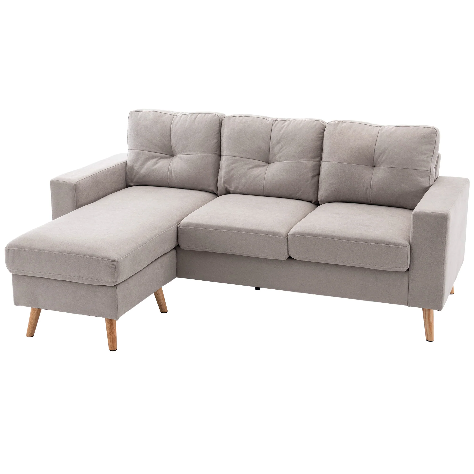 HOMCOM Ecksofa 3-Sitzer mit wendbarer Chaiselongue Leinen Hellgrau