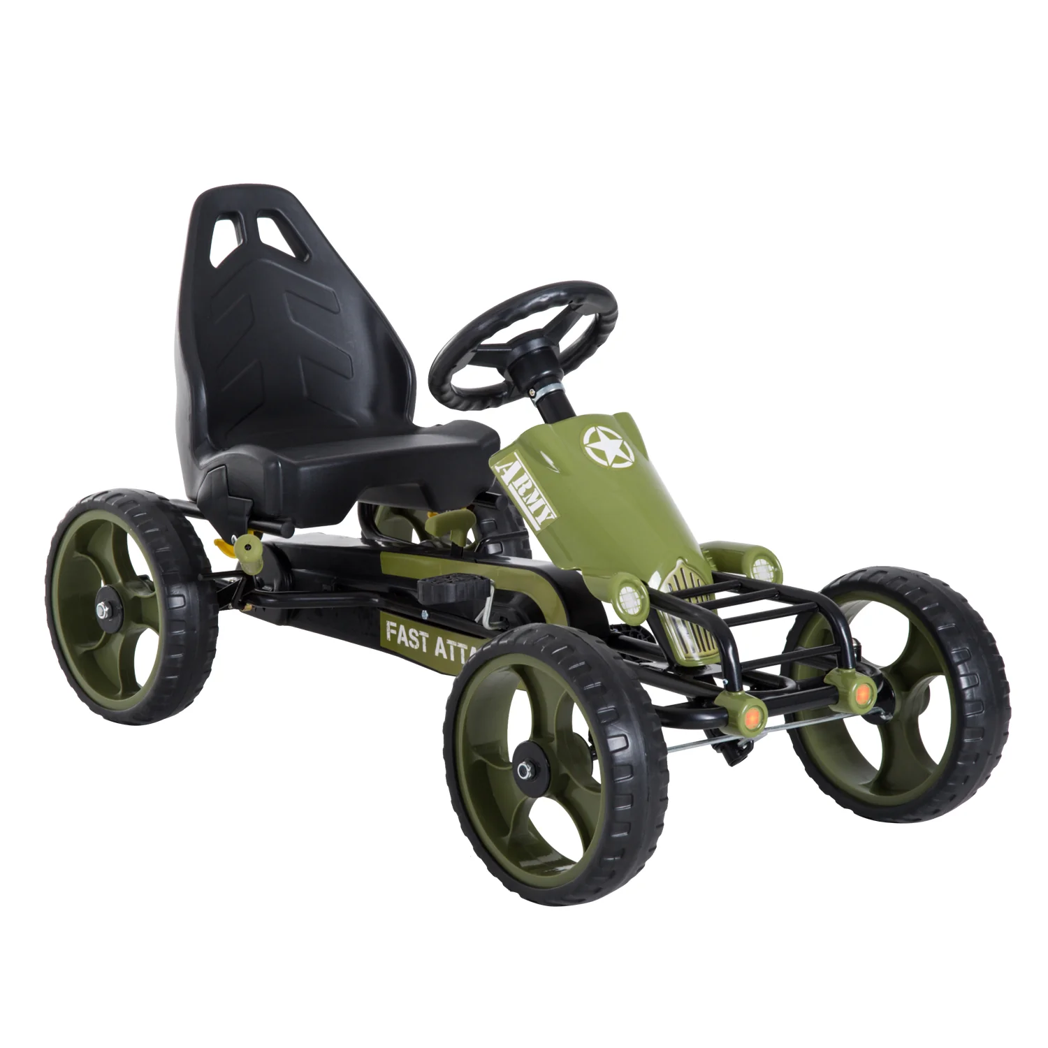 HOMCOM Kinder Gokart Tretauto Armee-Design Handbremse verstellbar