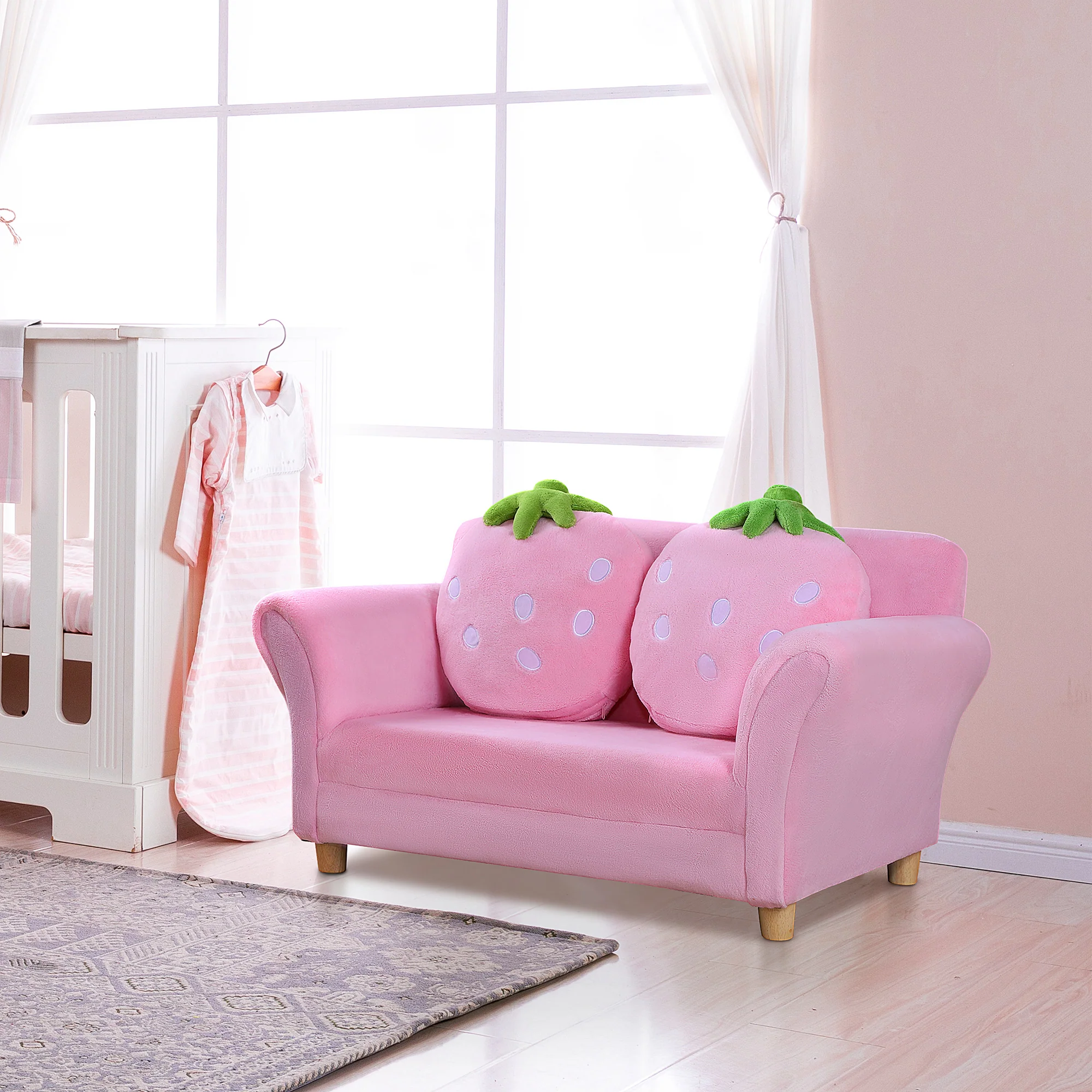 HOMCOM Kindersofa Erdbeer-Design mit 2 Kissen rosa