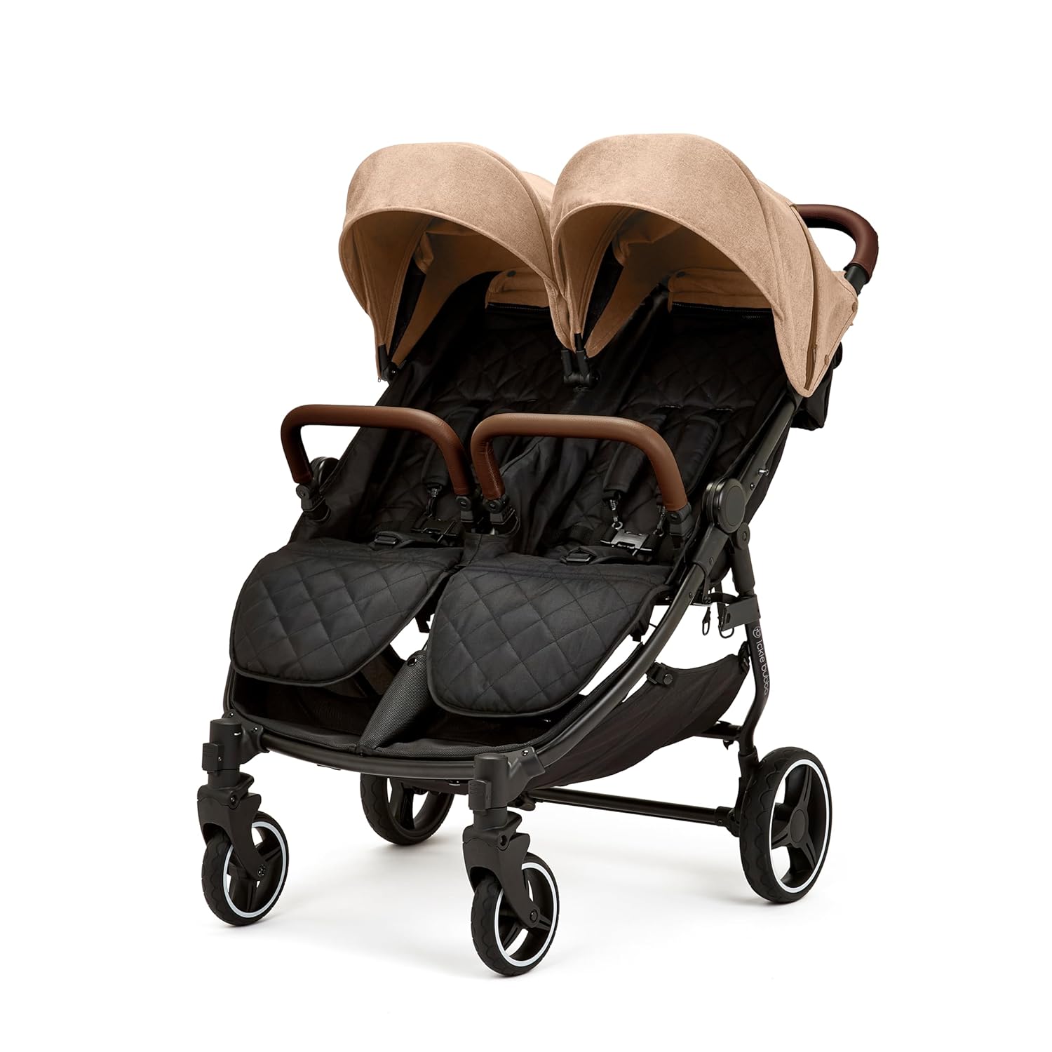 Venus Max Doppel kinderwagen - geeignet von Geburt bis 15 kg (ca. 3 Jahre), kompakter, leichter, faltbarer Zwillingskinderwagen, inklusive Regenschutz und Fußwärmer (Biscuit)