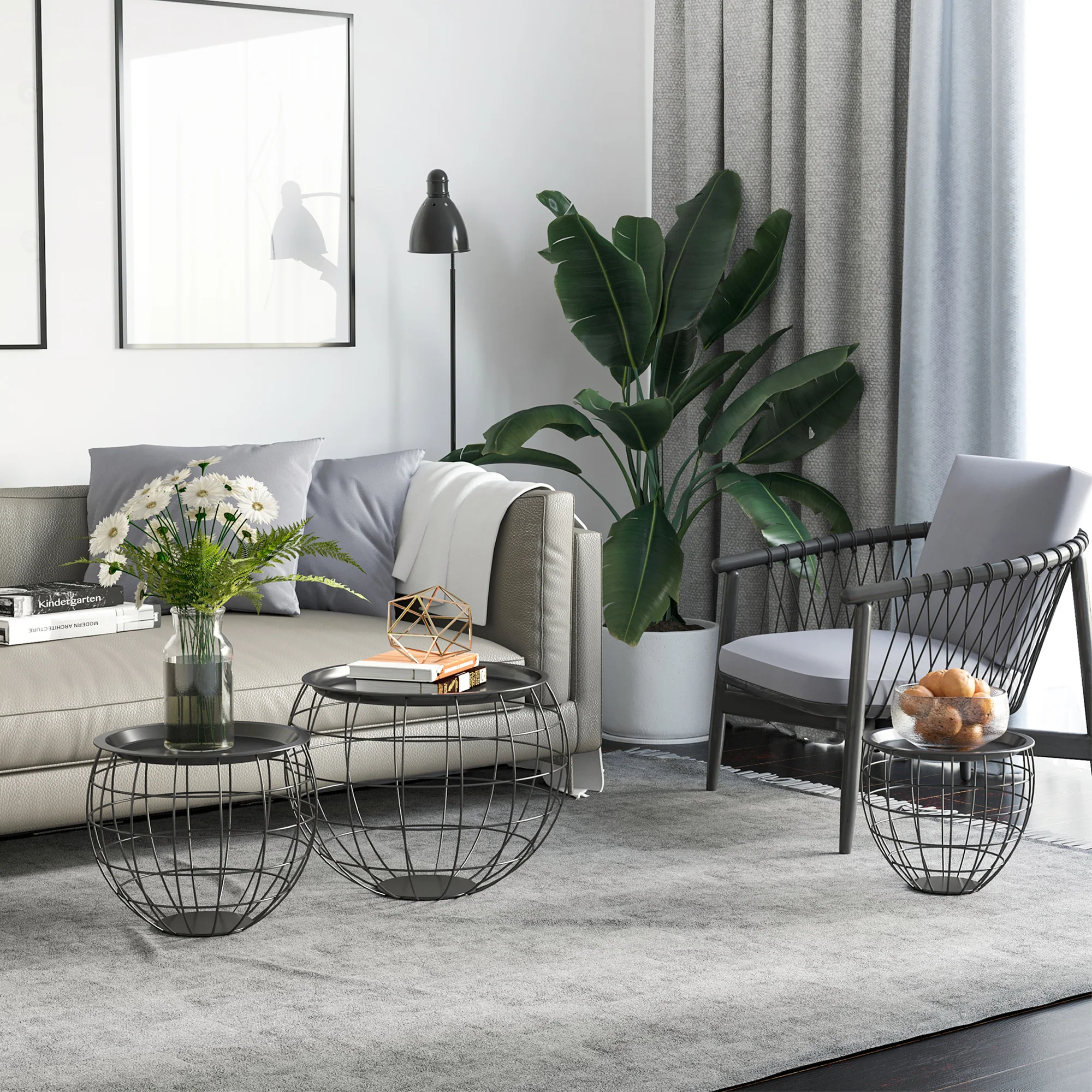 HOMCOM Couchtisch 3er-Set mit Aufbewahrung abnehmbare Tischplatte