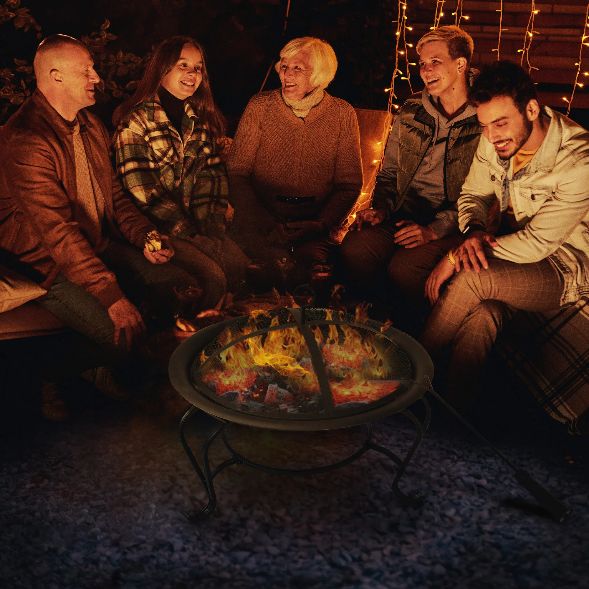 Outsunny Feuerschale mit Funkenschutz für Holz und Holzkohle