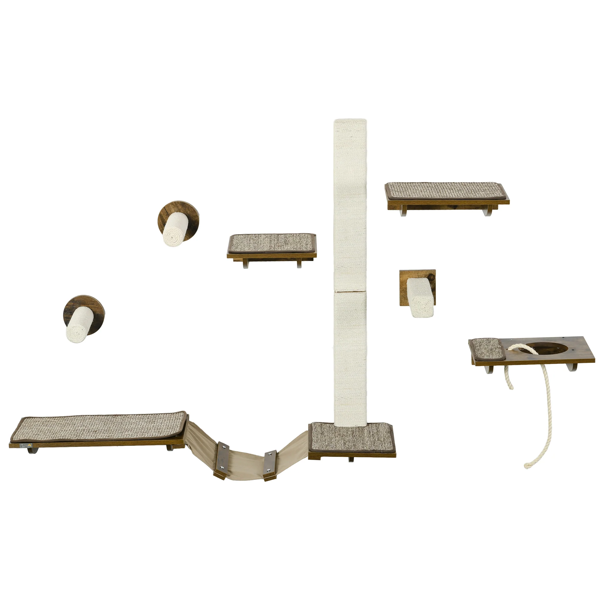 PawHut 8-teiliges Katzen Kletterwand Set Braun+Cremeweiß