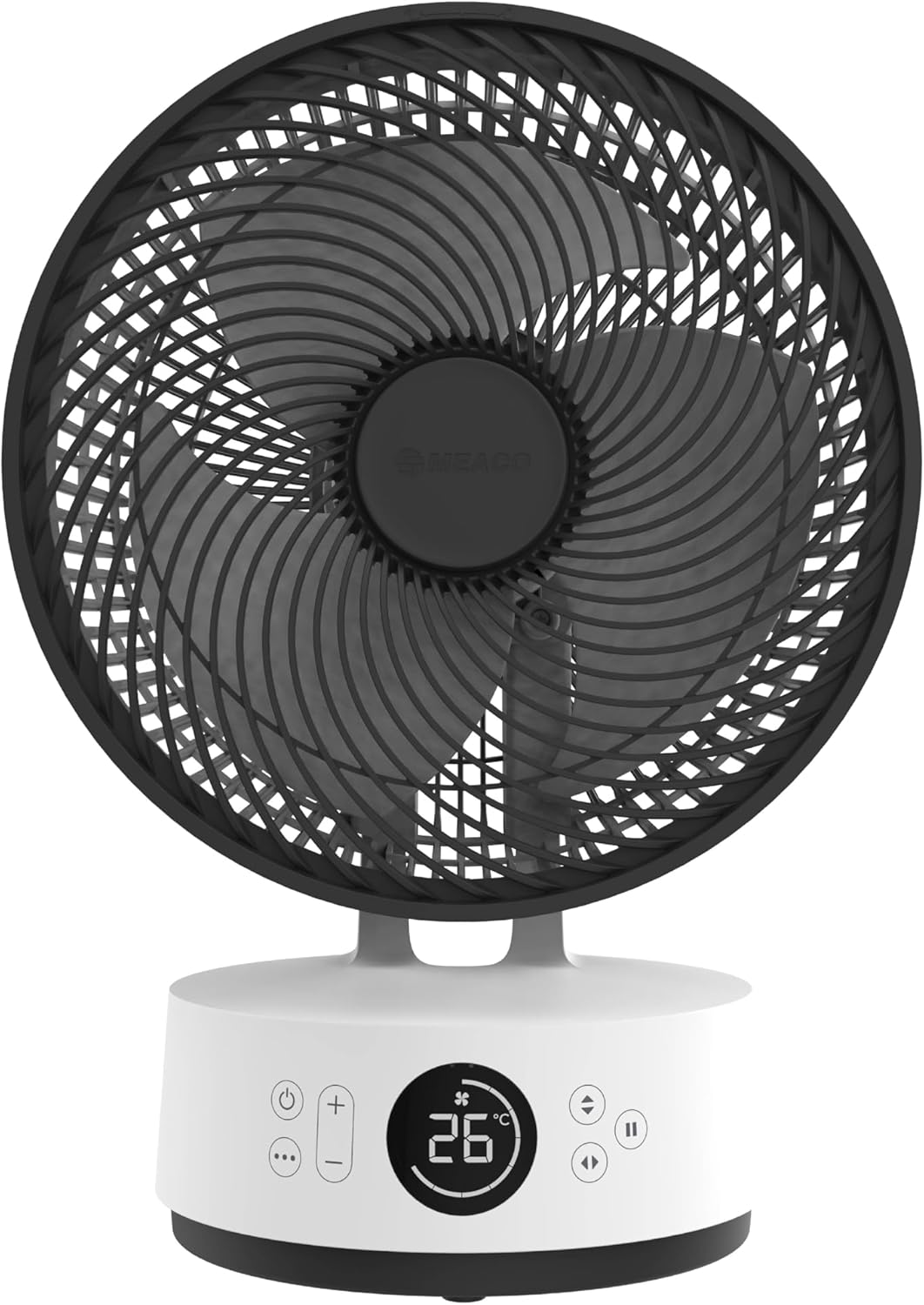 MEACO MeacoFan Sefte Tischventilator - 10 Luftumwälzer mit 12 Geschwindigkeiten - Horizontale und vertikale Oszillation - 3 Oszillationsbereiche - Ultraleise, ferngesteuerte Kühlung, Schwarz