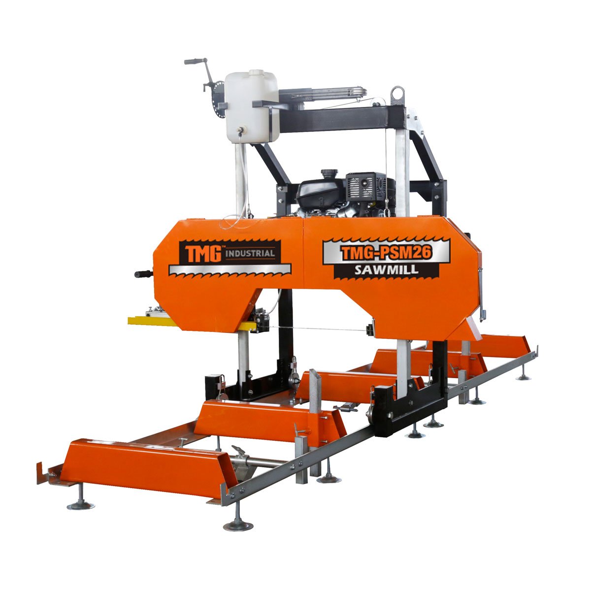 TMG-PSM26 26'' Cutting Capacity Portable Sawmill, Powered by 14 HP Kohler Engine, 11' Cut Length, 14' Track Bed