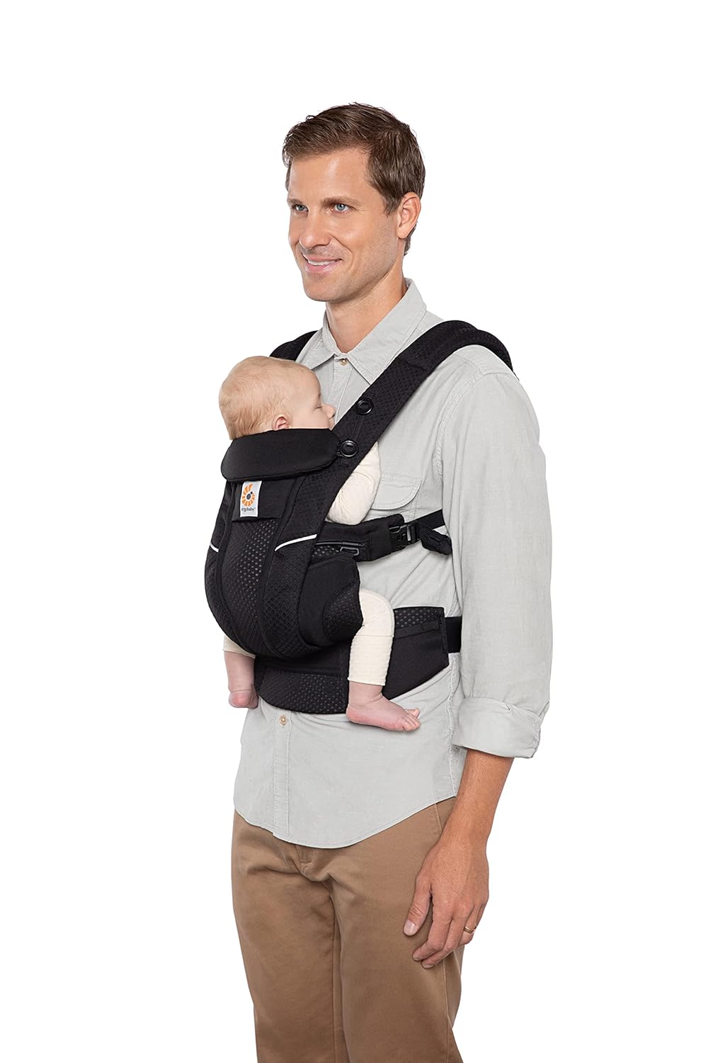 Ergobaby Omni Breeze Babytrage für Neugeborene ab Geburt bis 20kg, 4 Positionen SoftFlex Mesh Ergonomische Babybauchtrage Rückentrage Baby-Tragetasche, Natural Beige