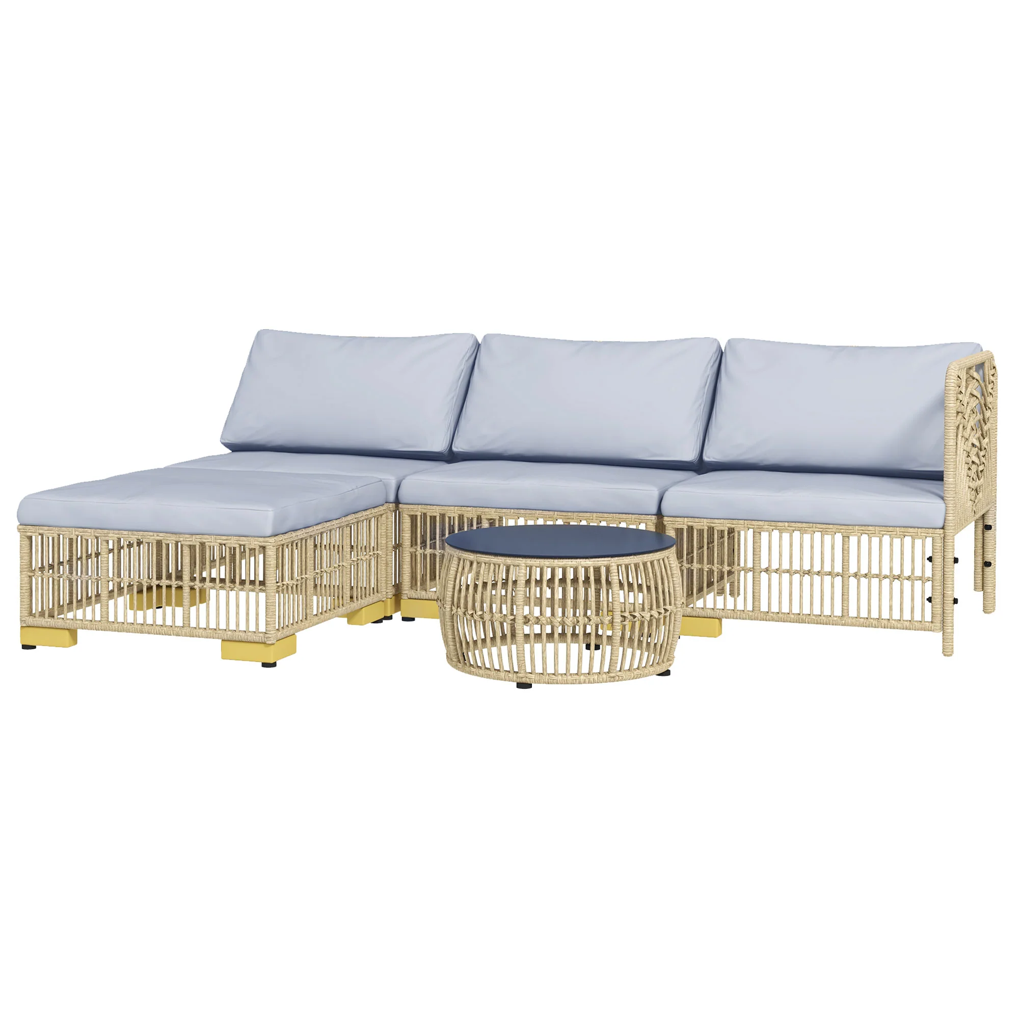 Outsunny Rattan Gartenmöbelset 5-tlg. mit Kissen Outdoor Ecksofa