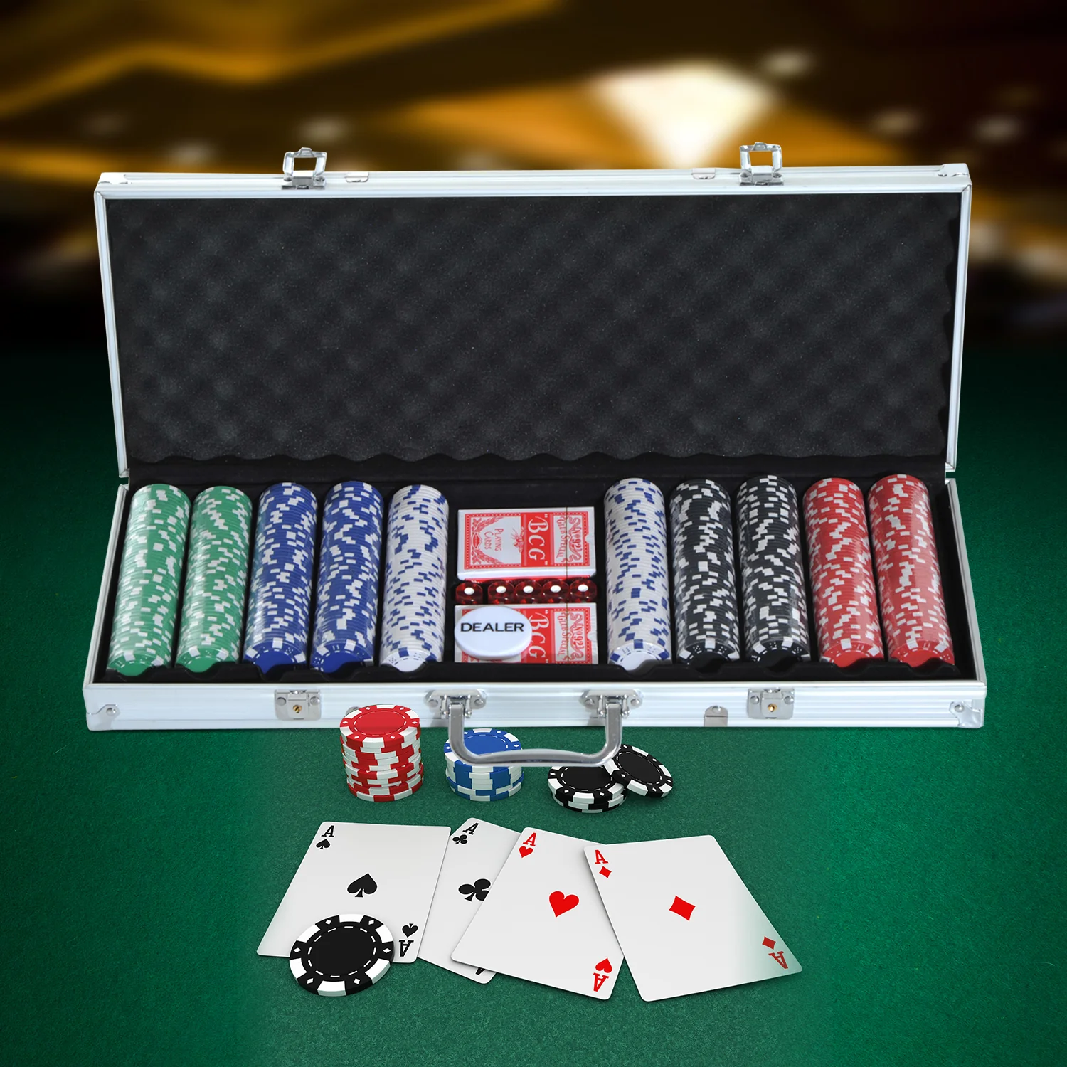 HOMCOM Pokerkoffer Pokerset 500 Chips Komplettset Alukoffer