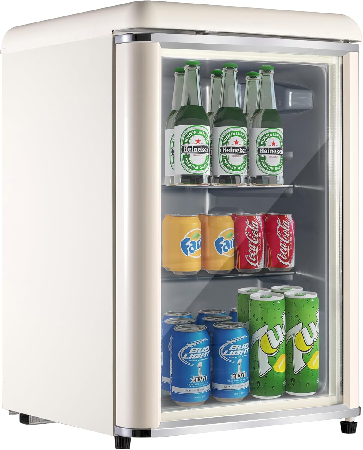 Merax Kühlschrank 128L, Freistehend Getränkekühler mit 120L-Kühlschrank + 8L-Gefrierschrank, mit LED-Innenbeleuchtung und Verstellbare Einlegeböden, Superleise für Restaurant, Bar, Getränke und Bier