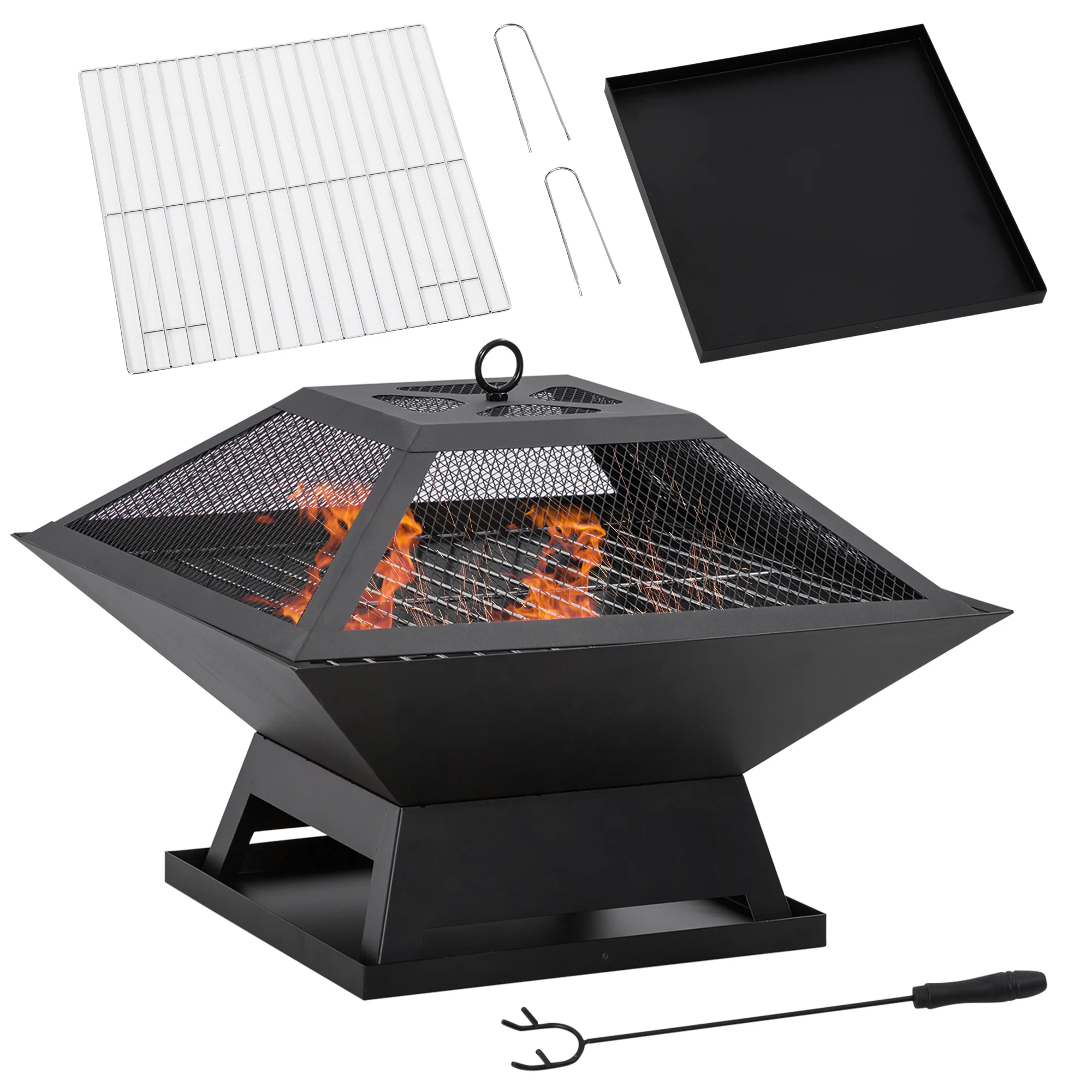 Outsunny Feuerschale Grill 2-in-1 mit Funkenschutz Outdoor