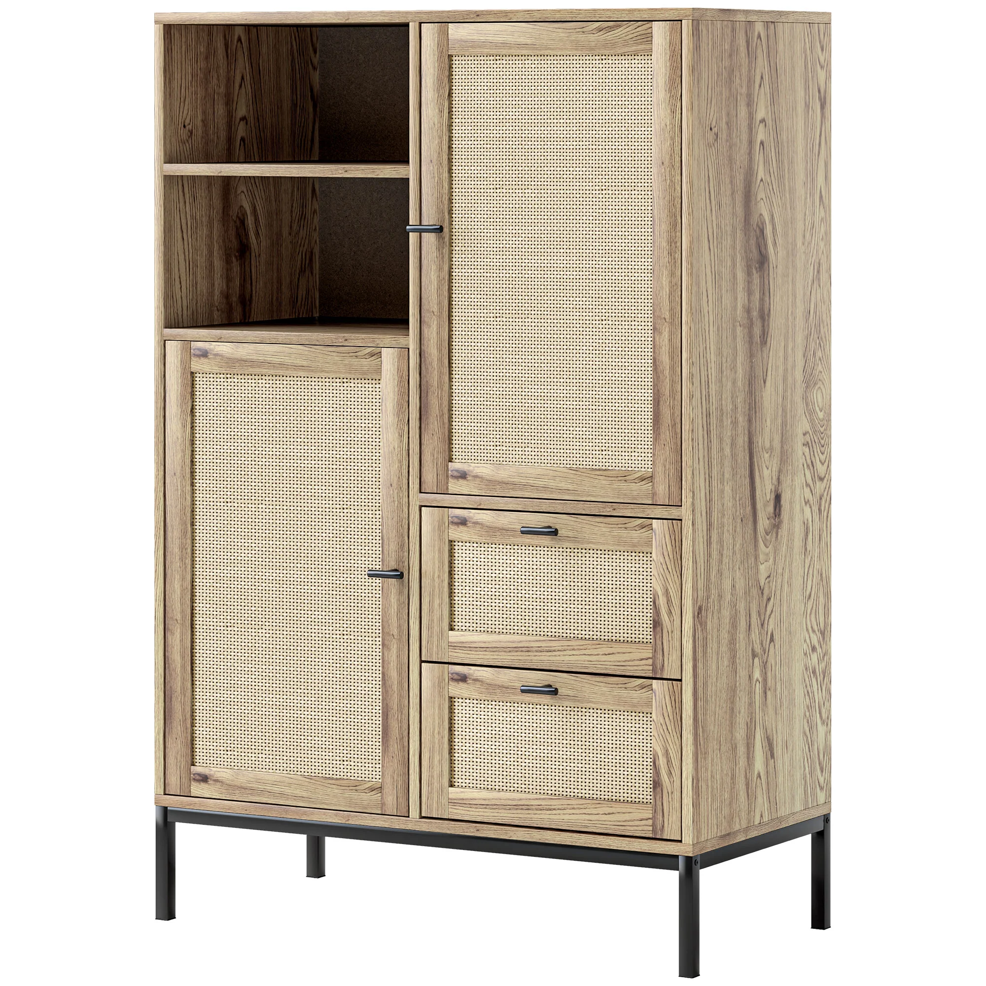 HOMCOM Kommode Sideboard Rattan-Paneele vielseitige Aufbewahrung