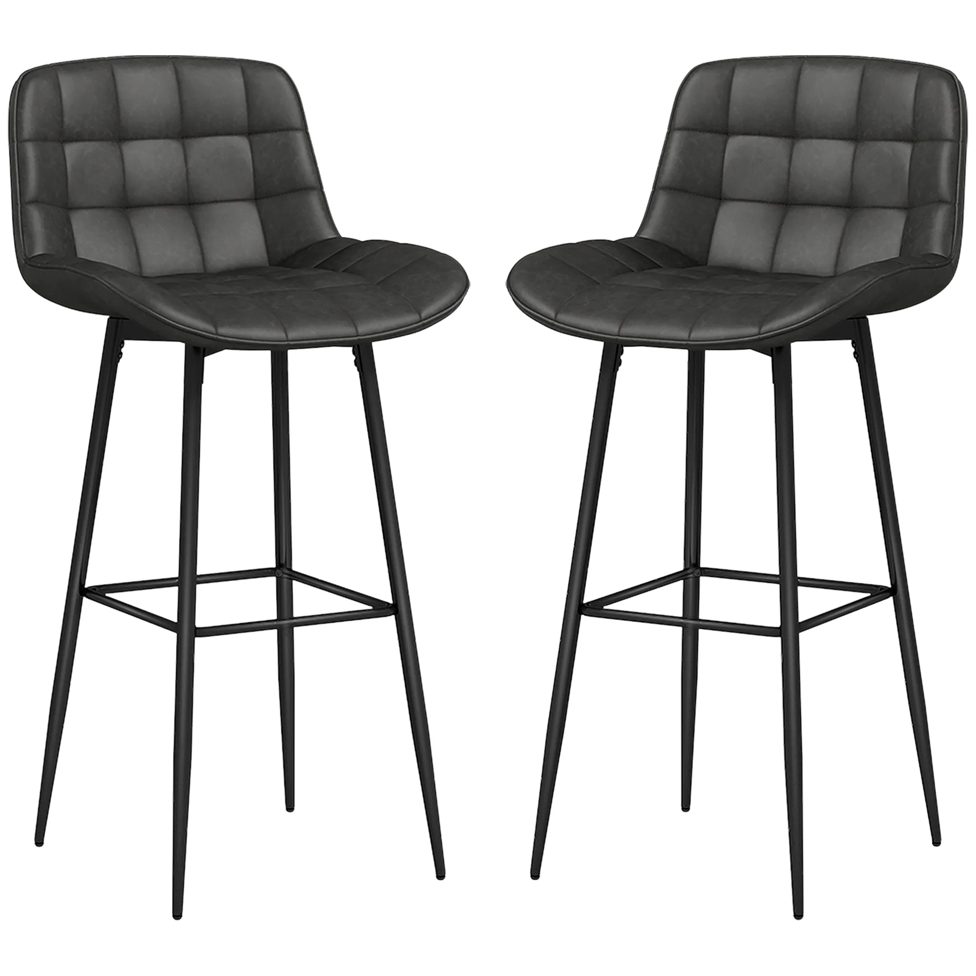 HOMCOM Barhocker 2er-Set drehbar Fußstütze Kunstleder dunkelgrau