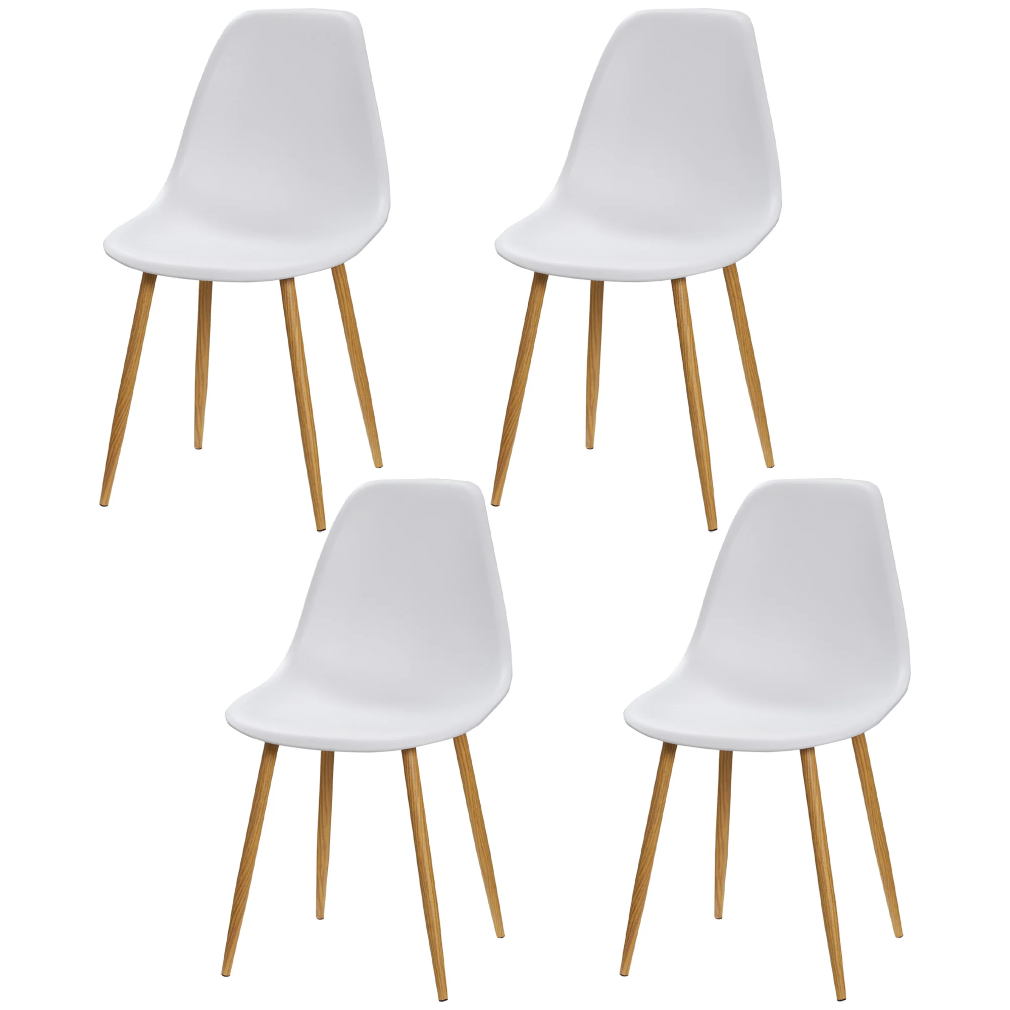 HOMCOM Esszimmerstühle 4er-Set ergonomisch gebogen Weiß Natur