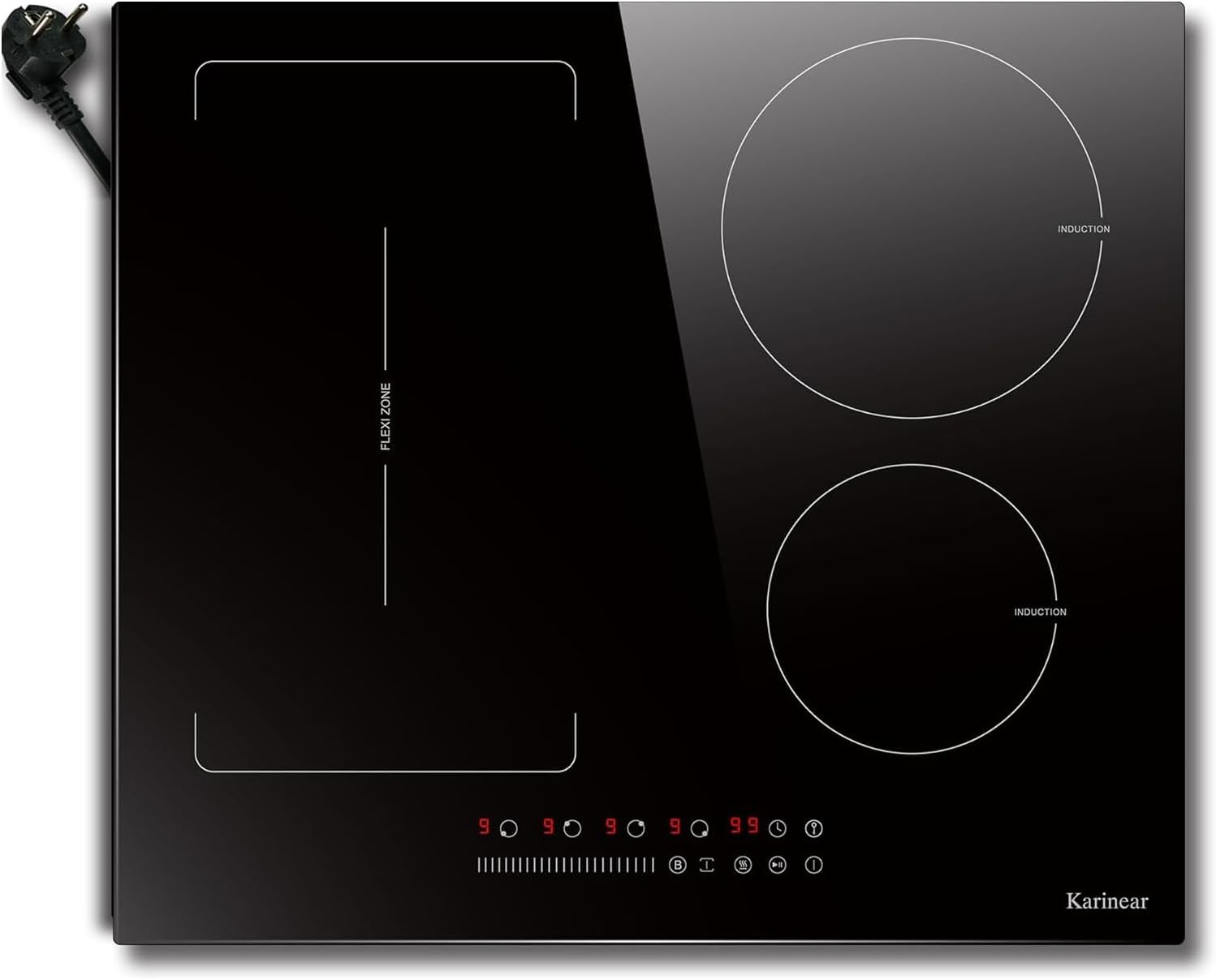 Karinear Induktionskochfeld 60 cm mit Stecker, Autarkes 4 Platten Einbau Touch-Bedienung, 9 Heizstufen, 1-99Min Timer, Kindersicherung, Automatische Abschaltung, 3500W, 220-240V