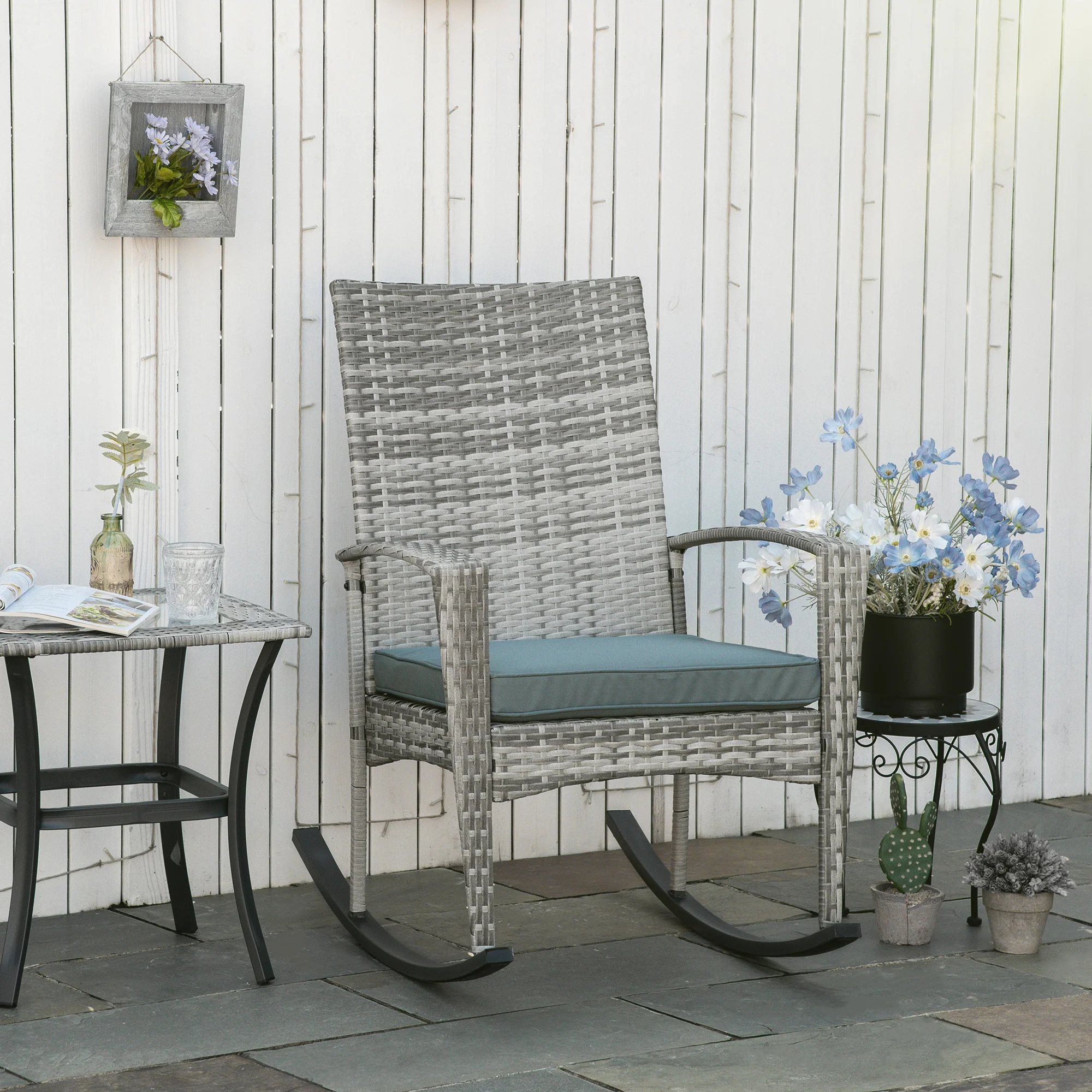 Outsunny Gartenschaukelstuhl Polyrattan Outdoor Handgefertigt