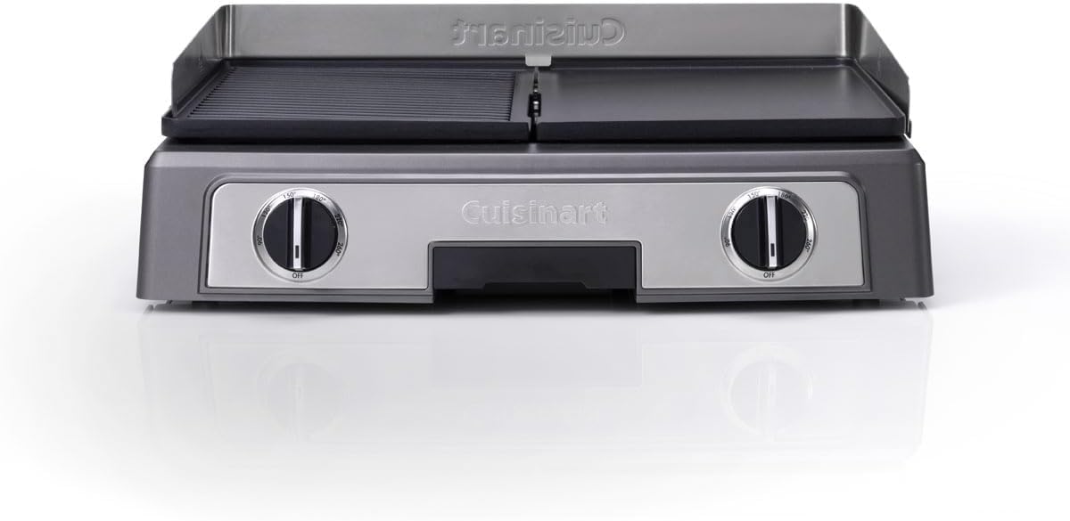 Cuisinart Hot Plate Entertaining Grill & Griddle | XL Elektrischer Plancha Grill, Teppanyaki Grillplatte für zu Hause | Antihaftbeschichtete abnehmbare Platte, 2-Zonen-Temperaturregelung bis zu 260°C
