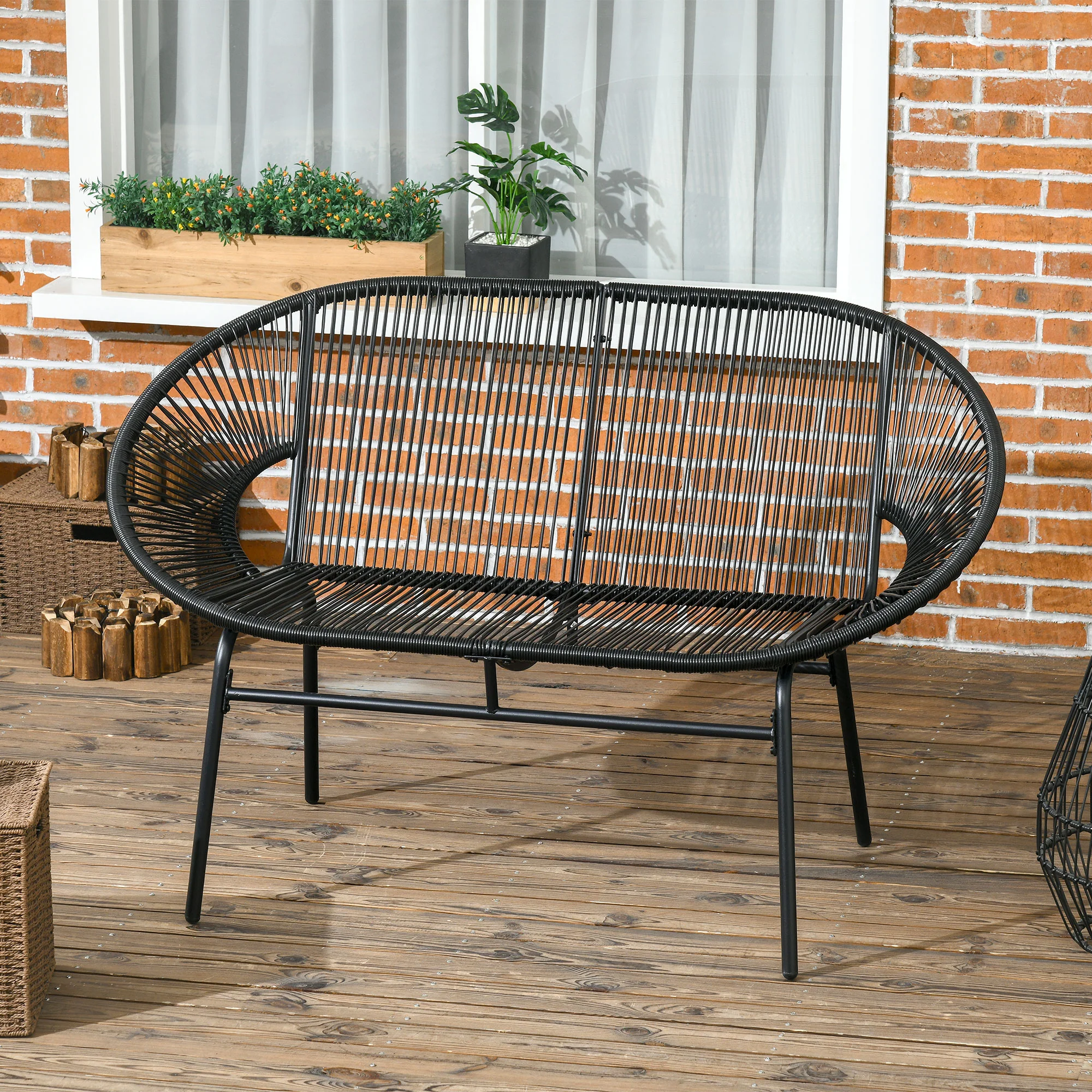 Outsunny Polyrattan Gartenbank 2-Sitzer Outdoor Balkon wetterfest