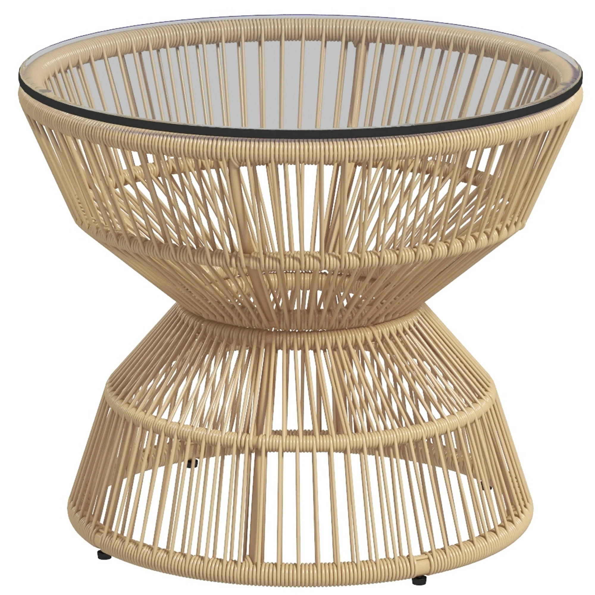 Outsunny Gartentisch Beistelltisch Boho-Stil Hartglas Rattan