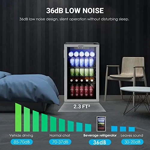 EUHOMY Beverage Refrigerator, 126 Can Mini fridge with Glass Door