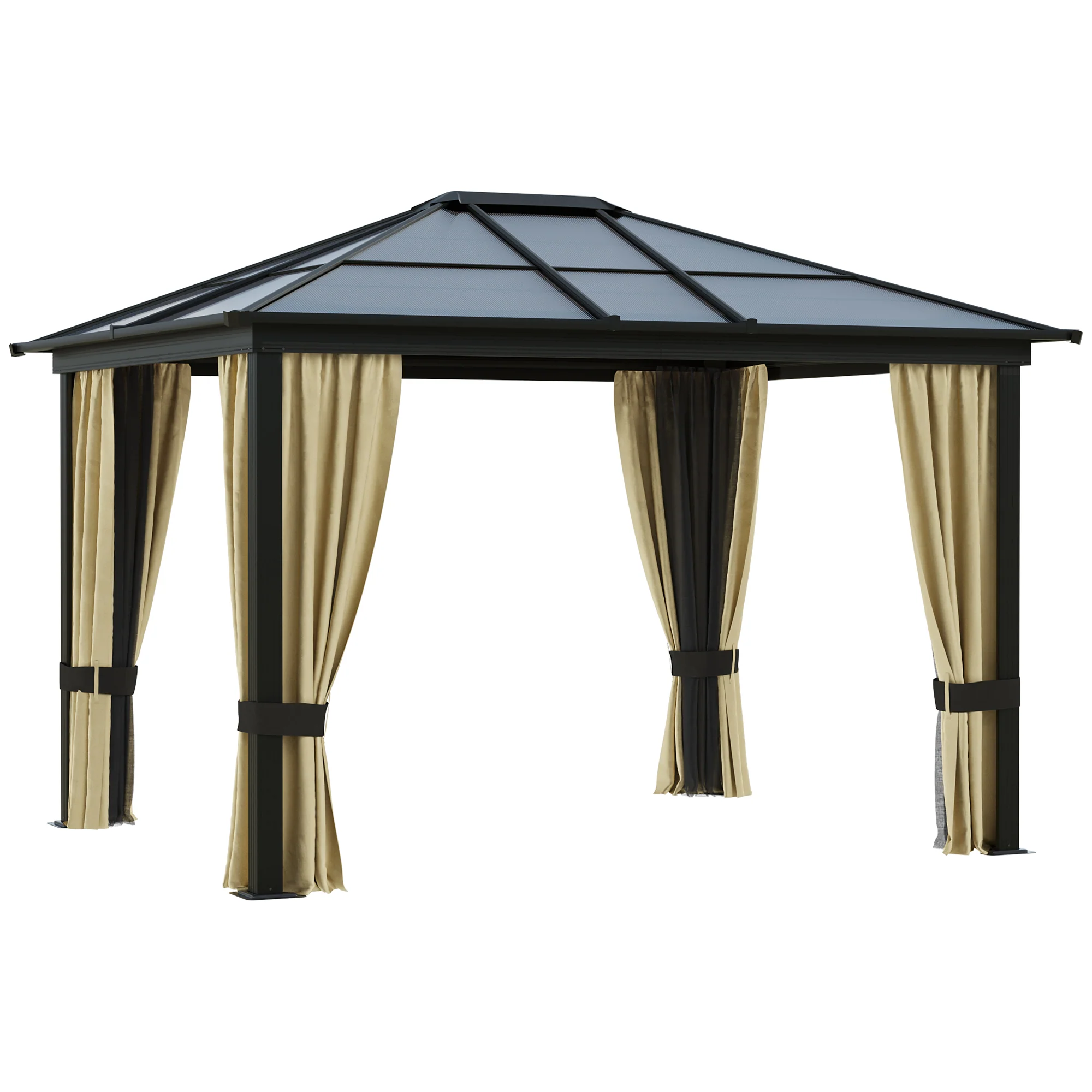 Outsunny Hardtop Pavillon Polycarbonat-Dach Fliegennetz Aluminium
