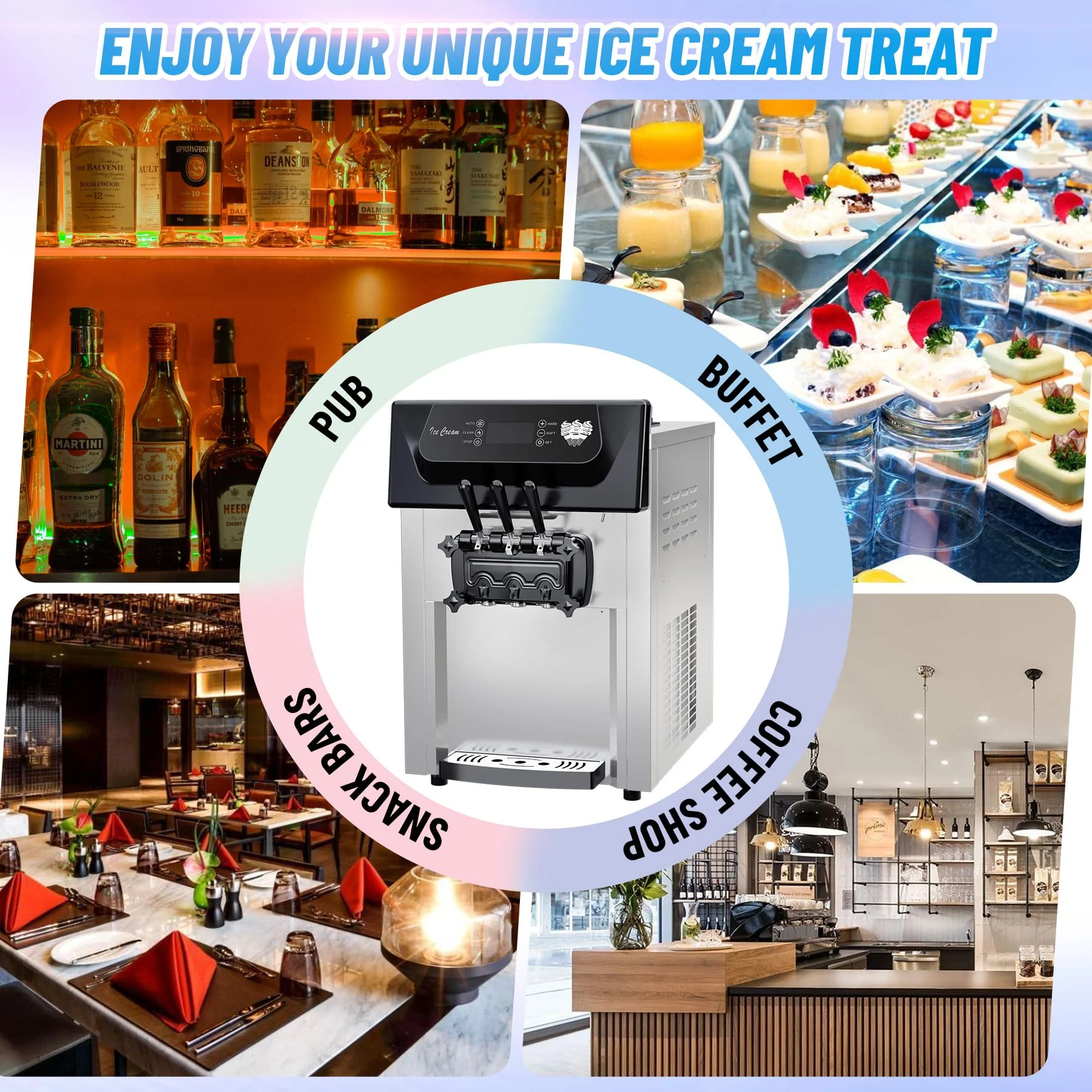 Garvee 2200W Commercial Ice Cream Machine, 3 Flavor Soft Serve Ice Cream Machine, 5.3-7.4 Gal/Hr, with LCD Touch Screen, Automatic Cleaning, High Productivity for Home Snack Bar & Restaurants
