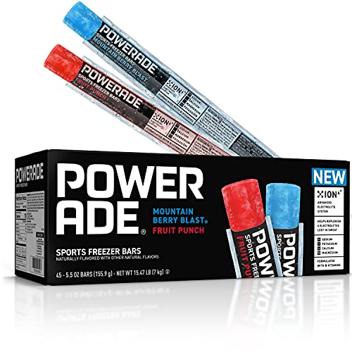 2025 POWERADE Sports Freezer Bars  Giant Sized 5.5 oz Refreshing Ice Pops with Electrolytes B Vitamins – Naturally Flavored  Mountain Berry Blast and Fruit Punch  45 Total Freezer Bars
