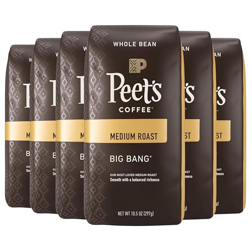 2025 Peet’s Coffee  Medium Roast Whole Bean Coffee – Big Bang 63 Ounces (6 Bags of 10.5 Ounces)