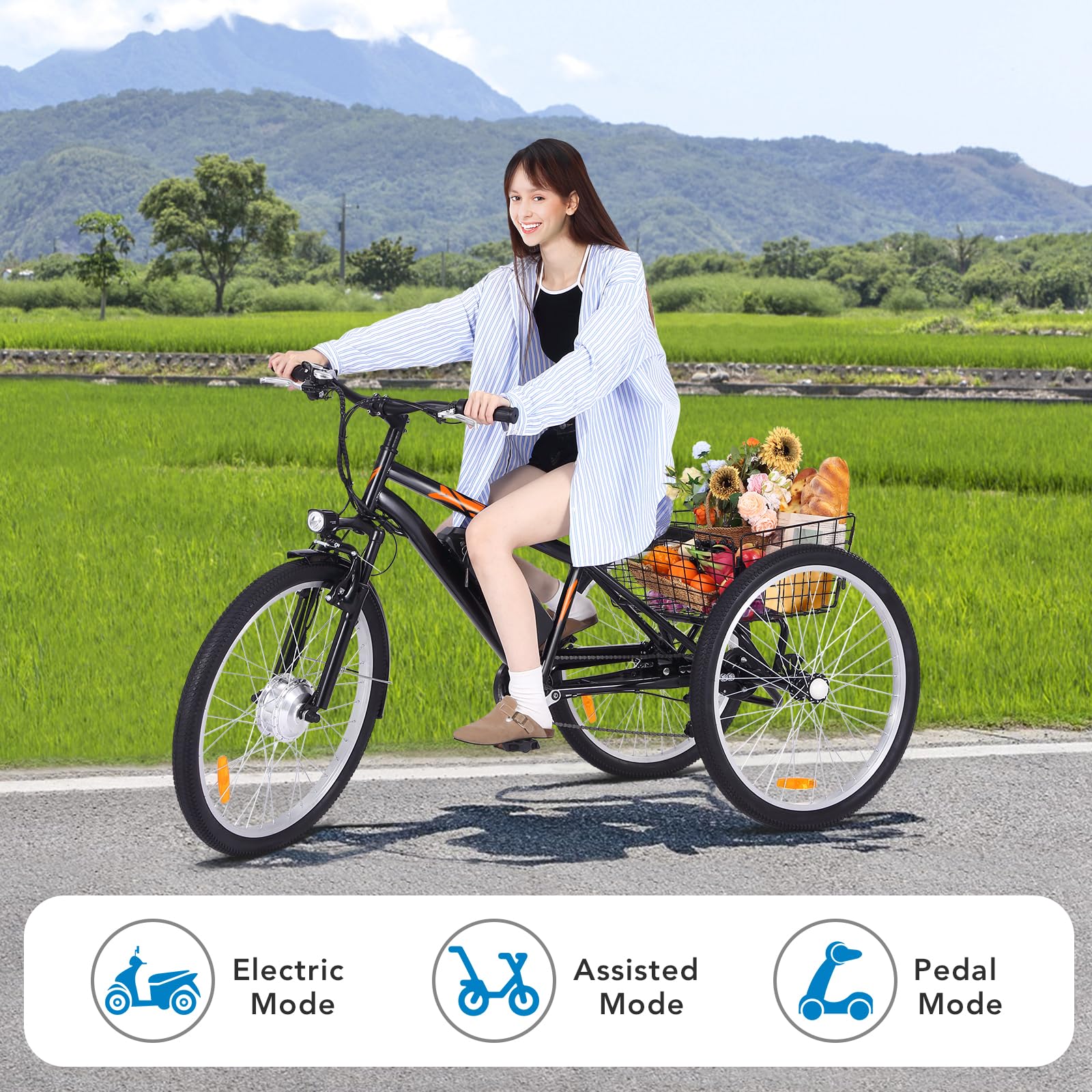Garvee 3 Wheel Electric Bicycle for Men Women, 350W Motor Electric Tricycle for Adults, 26