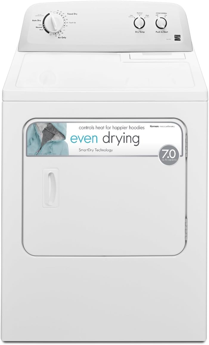 Kenmore 29′′ Front Load Electric Dryer with Wrinkle Guard and 7.0 Cubic Ft. Total Capacity, White