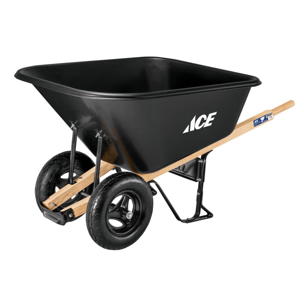 Ace 10 cu ft Poly Wheelbarrow with Dual 16′′ Pneumatic Tires and Hardwood Handles