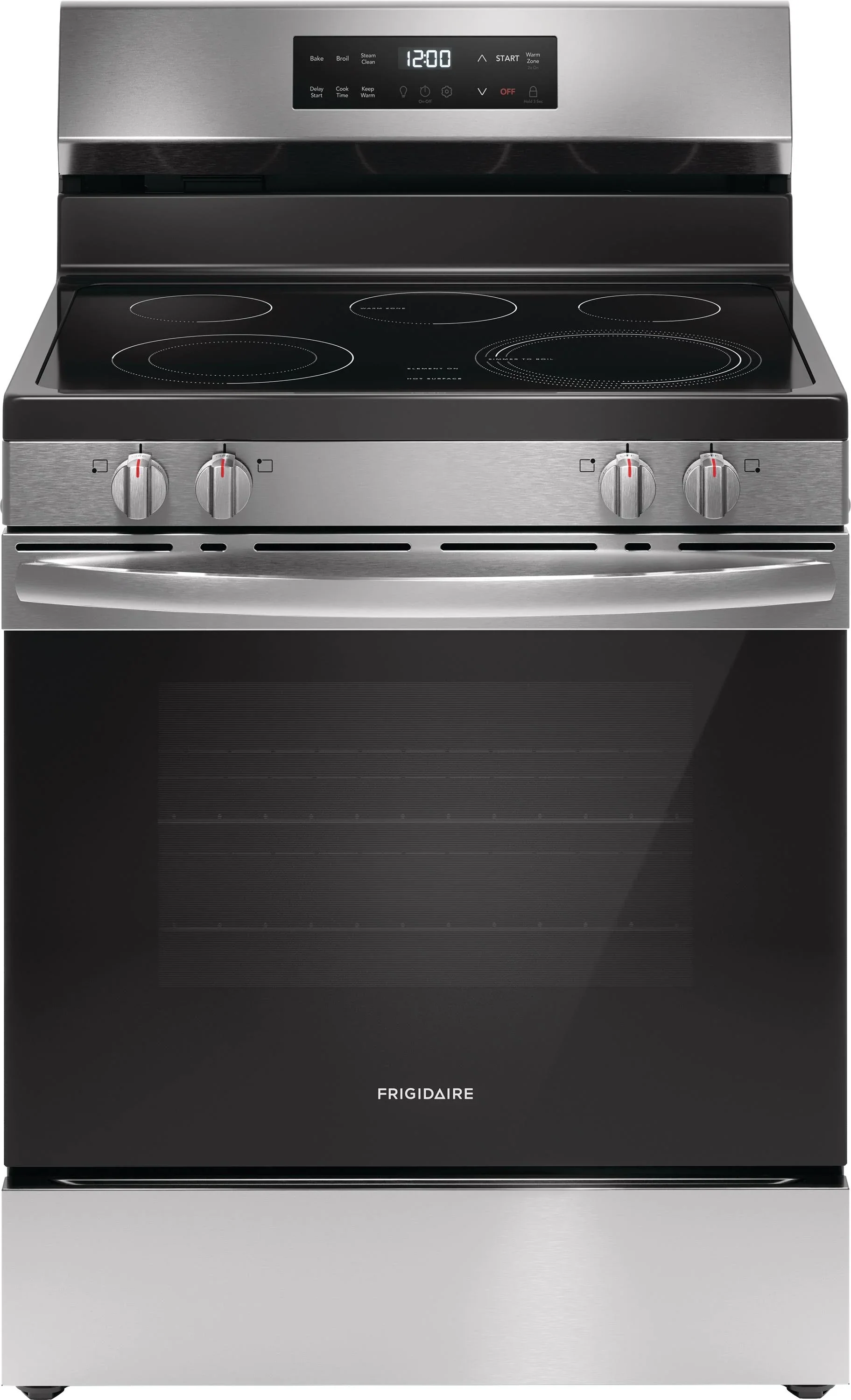 Frigidaire 30-in Glass Top 5 Burners 5.3-cu ft Steam Cleaning Freestanding Electric Range (EasyCare Stainless Steel)