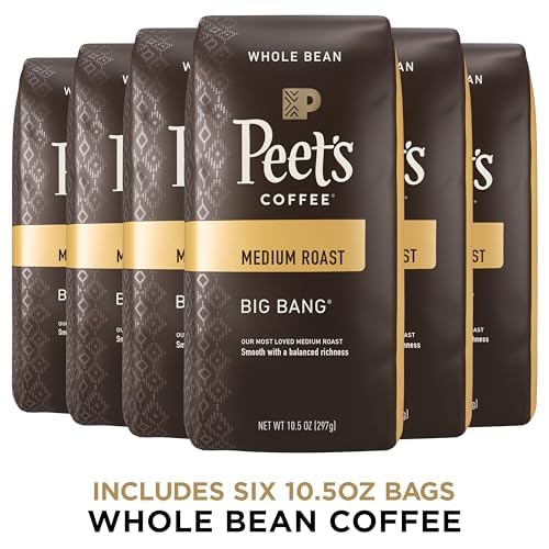2025 Peet’s Coffee  Medium Roast Whole Bean Coffee – Big Bang 63 Ounces (6 Bags of 10.5 Ounces)