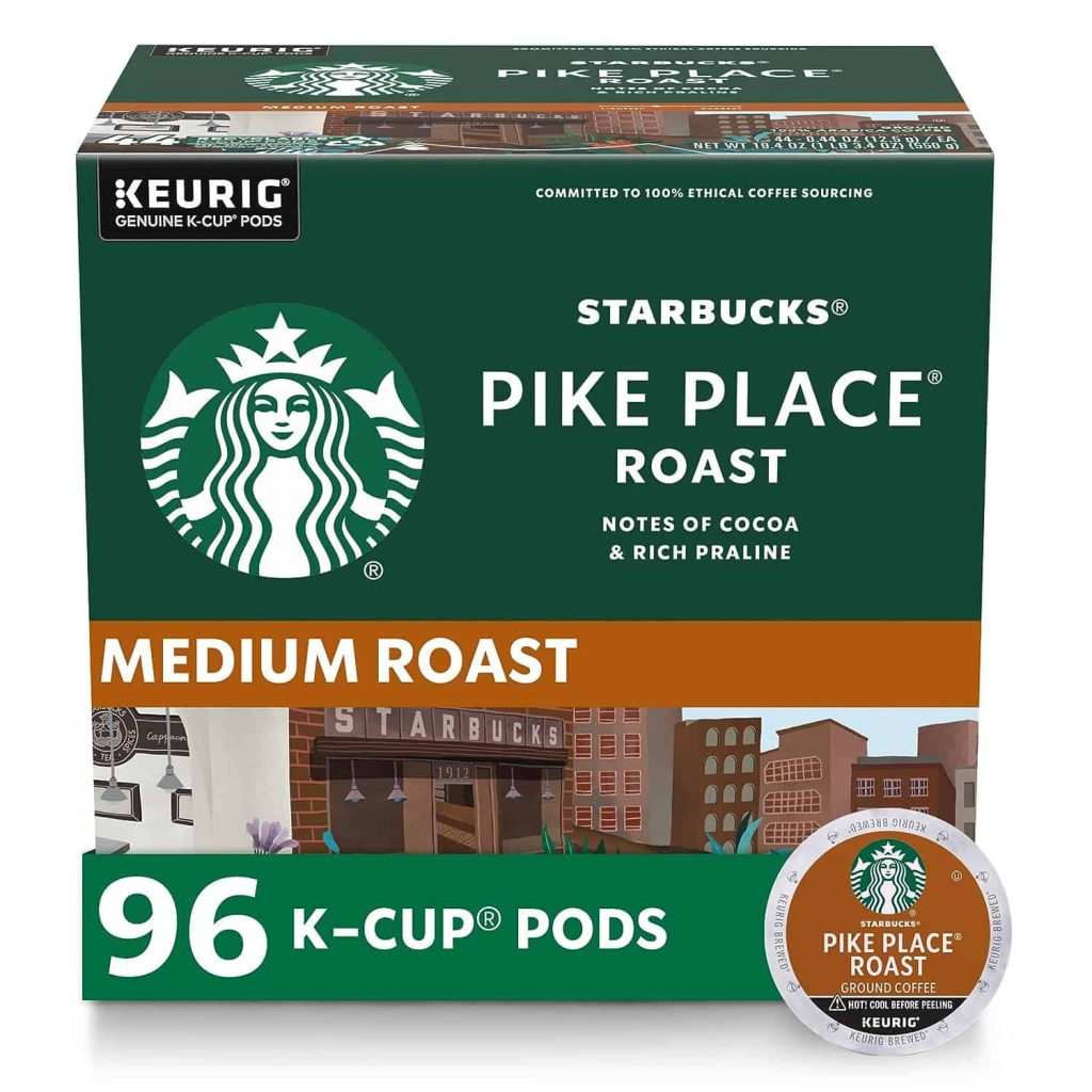 Starbucks Pike Place Roast Medium Coffee K-Cups 96-Count – 100% Arabica, Keurig Compatible