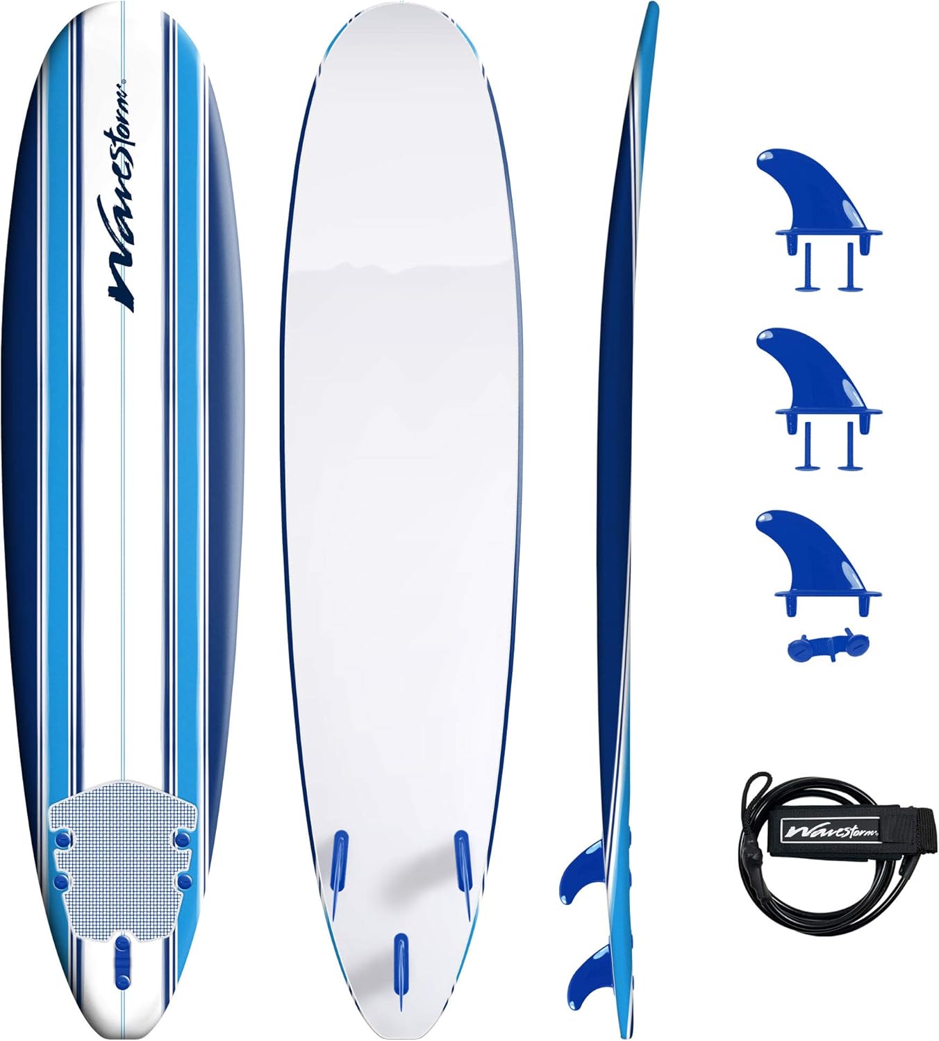 2025 Wavestorm 8ft Classic Surfboard // Foam Wax Free Soft Top Longboard for Adults and Kids of All Levels of Surfing