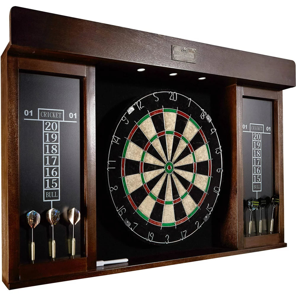 Barrington 40′′ Dartboard Cabinet with LED Lights, Self-Healing Board, Includes 6 Darts & Scoreboards