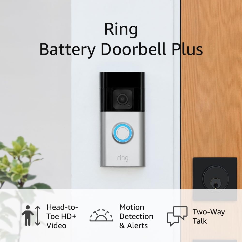 Ring Battery Doorbell Plus – 1536p HD+ Video, Motion Detection, Two-Way Talk, Color Night Vision, Alexa Compatible