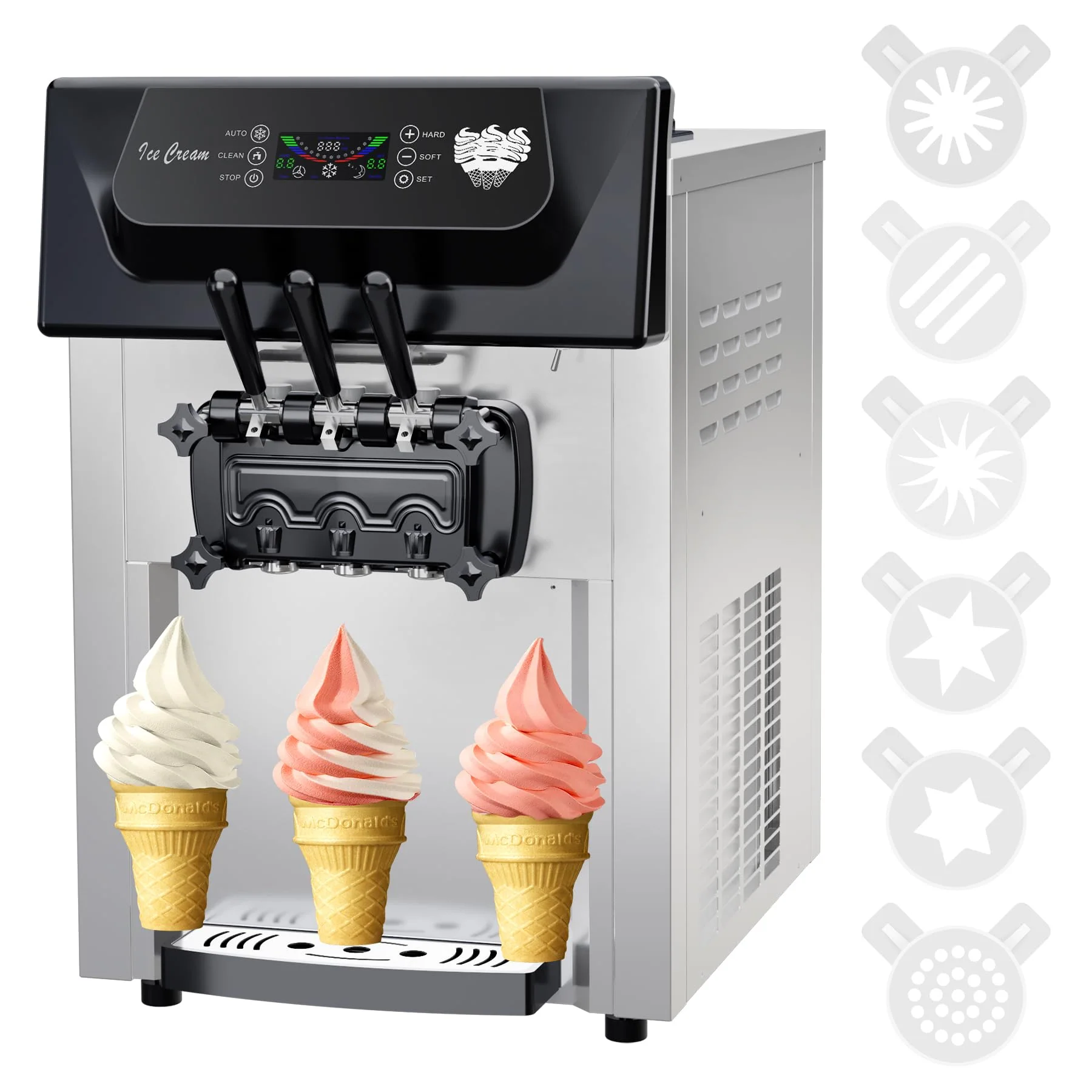 Garvee 2200W Commercial Ice Cream Machine, 3 Flavor Soft Serve Ice Cream Machine, 5.3-7.4 Gal/Hr, with LCD Touch Screen, Automatic Cleaning, High Productivity for Home Snack Bar & Restaurants