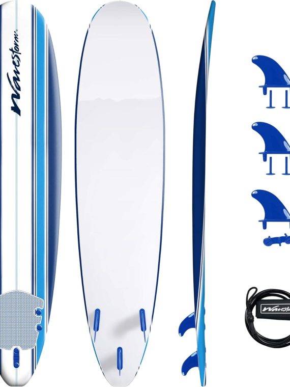 2025 Wavestorm 8ft Classic Surfboard // Foam Wax Free Soft Top Longboard for Adults and Kids of All Levels of Surfing