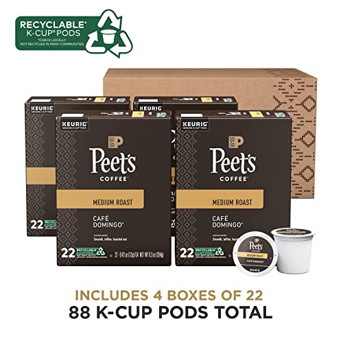 2025 Peet’s Coffee  Medium Roast K-Cup Pods for Keurig Brewers – Café Domingo 88 Count (4 Boxes of 22 K-Cup Pods)