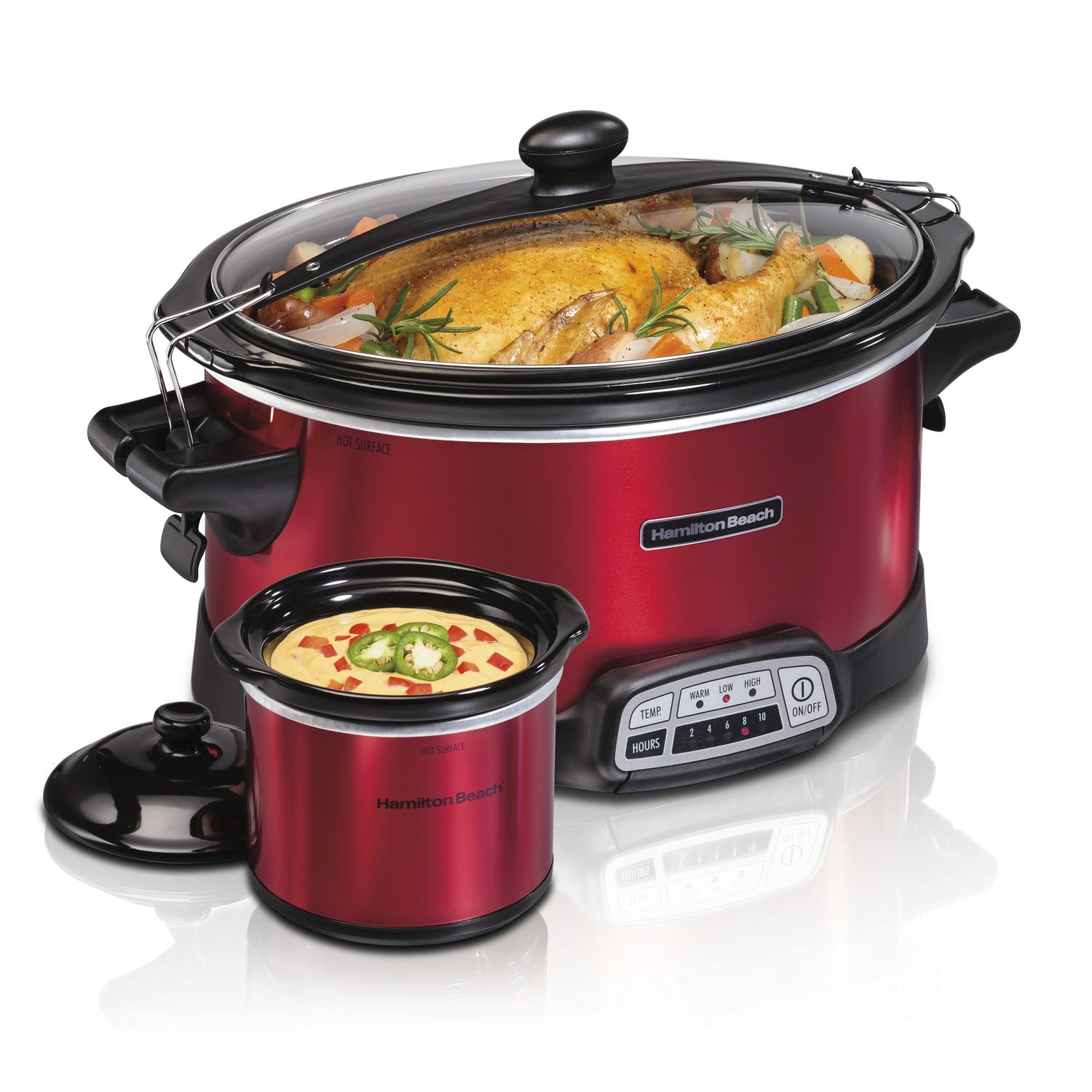 2025 Hamilton Beach 7 Quart Stay or Go Programmable Slow Cooker with Party Dipper, Red, 33478
