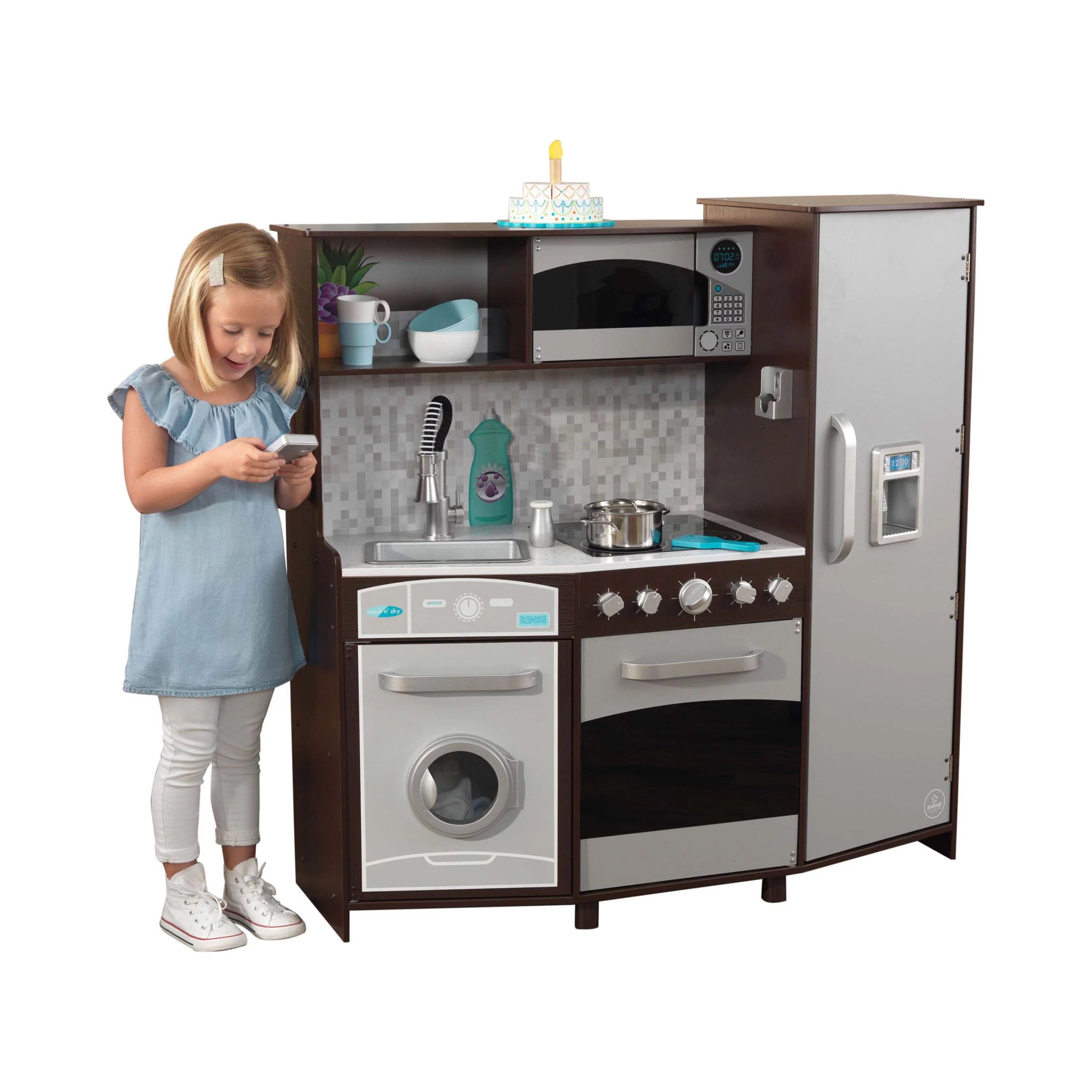 KidKraft Large Wooden Play Kitchen with Lights & Sounds – Espresso