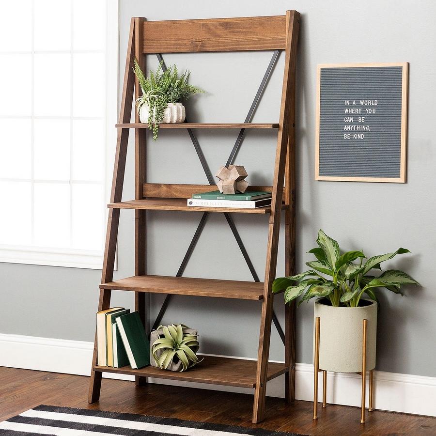 Frankie 68′′ Solid Wood Ladder Bookshelf – Brown