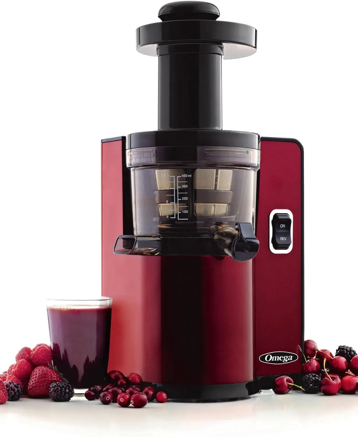 Vertical Masticating Juicer, 43 RPM Compact Cold Press Juicer Machine with Automatic Pulp Ejection, 150 W, Red
