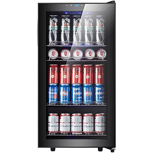 STAIGIS Mini Beverage Refrigerator Freestanding, Small Drink Fridge for Home & Office, Glass Door