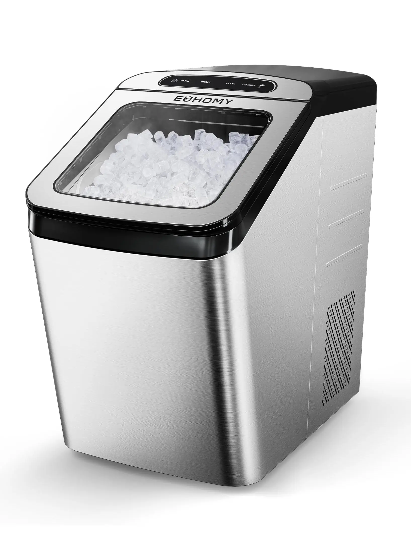 EUHOMY Nugget Ice Maker Countertop, Max 34lbs/Day, 2 Way Water Refill, Self-Cleaning Pebble Ice Maker Machine with 3Qt Reservoir, Ideal for Home, Office, Bar, and Party. (Silver)