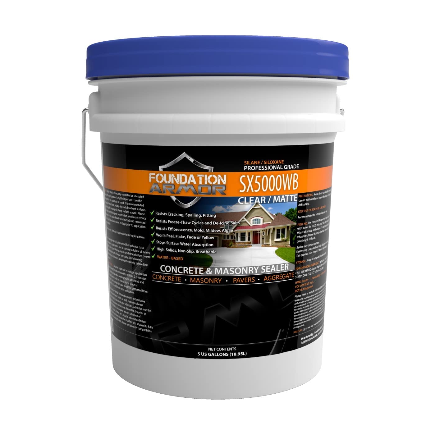 5-Gal. SX5000 WB DOT Approved Water Based Silane Siloxane Penetrating Concrete Sealer, Brick Sealer, Paver Sealer, Natural Stone Sealer
