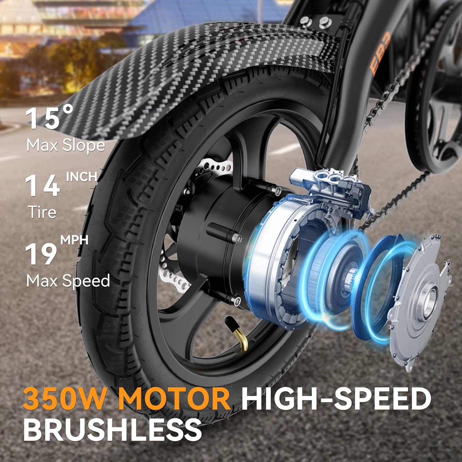 Jasion EB3 Electric Bike Adults 21mph, 500W Peak Motor, 270Wh Battery, Rear Suspension, 3 Levels Assist, 14′′ Folding Ebike for Adults and Teens, Complies to UL2849