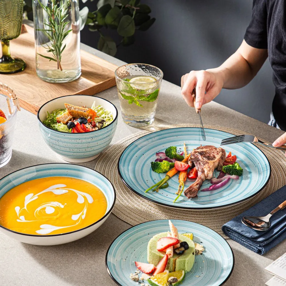 Vancasso 48-Piece Stoneware Dinnerware Set, Blue Dinner Set, Service for 12