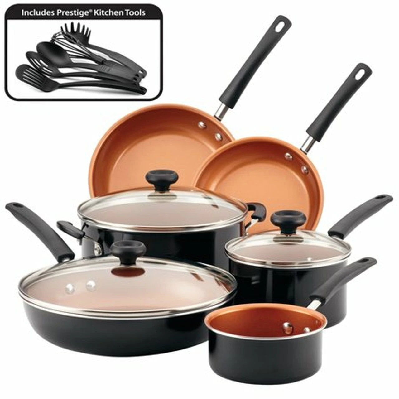 Farberware 14-Piece Easy Clean Pro Ceramic Nonstick Pots and Pans Set/Cookware Set, Black